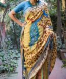 Yellow Kalamkari Digital Print Pure Linen Saree