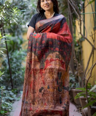 UF Kalamkari Digital Print Linen Saree
