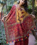 UF 3D Cherry Red Digital Print Moonga Silk Saree