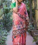 UF Pink Kalamkari Digital Print Pure Linen Saree