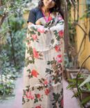 UF Ivory Floral Digital Print Linen Saree