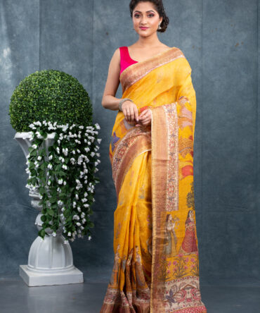Yellow Fariy Pichwai Digital Printed Saree
