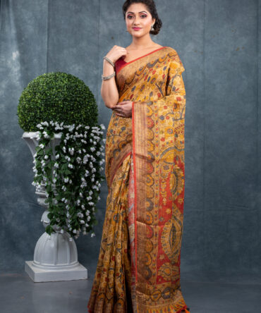 Mixed Gold-Yellow & Maroon Highlights The Ajrakh Patola Saree