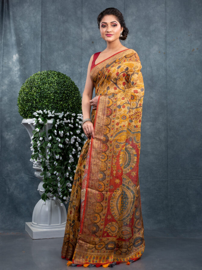 Mixed Gold-Yellow & Maroon Highlights The Ajrakh Patola Saree