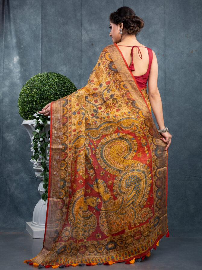 Mixed Gold-Yellow & Maroon Highlights The Ajrakh Patola Saree