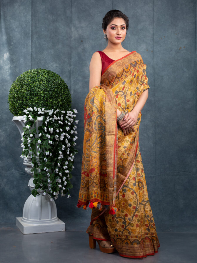 Mixed Gold-Yellow & Maroon Highlights The Ajrakh Patola Saree