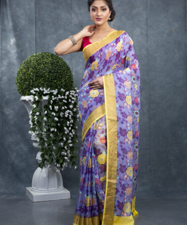 Blue Flowering Floral Printed Saree