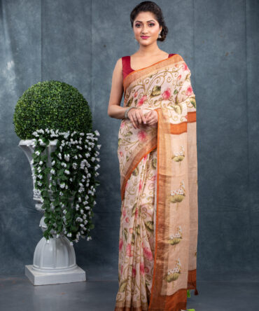 Skin In Colour Shades In Maroon A Kalamkari Printed Saree