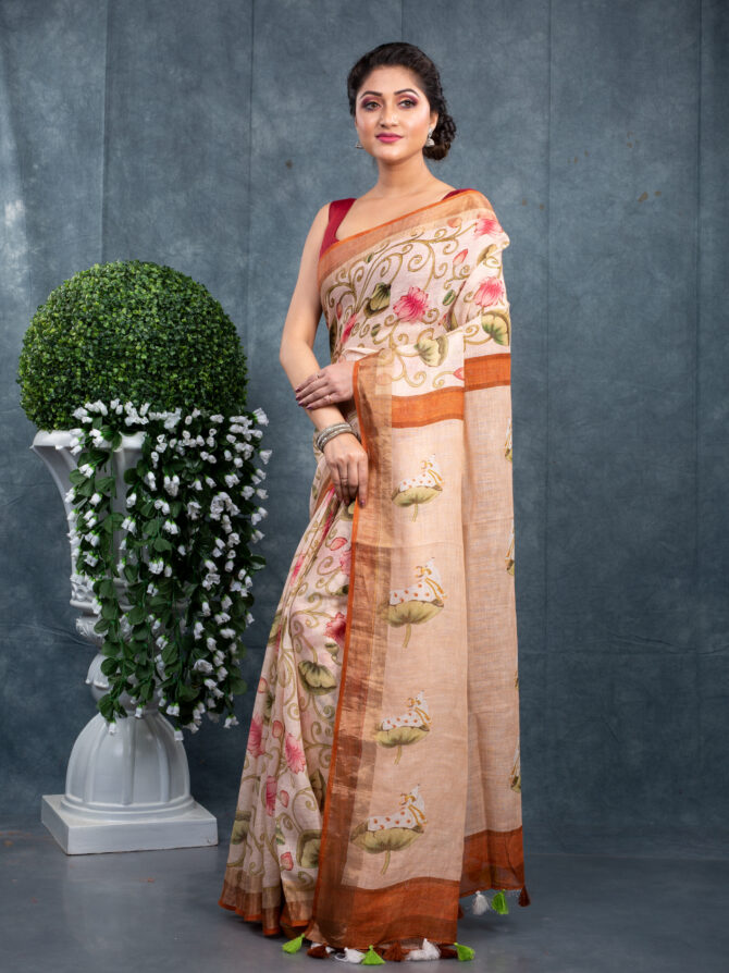 Skin In Colour Shades In Maroon A Kalamkari Printed Saree