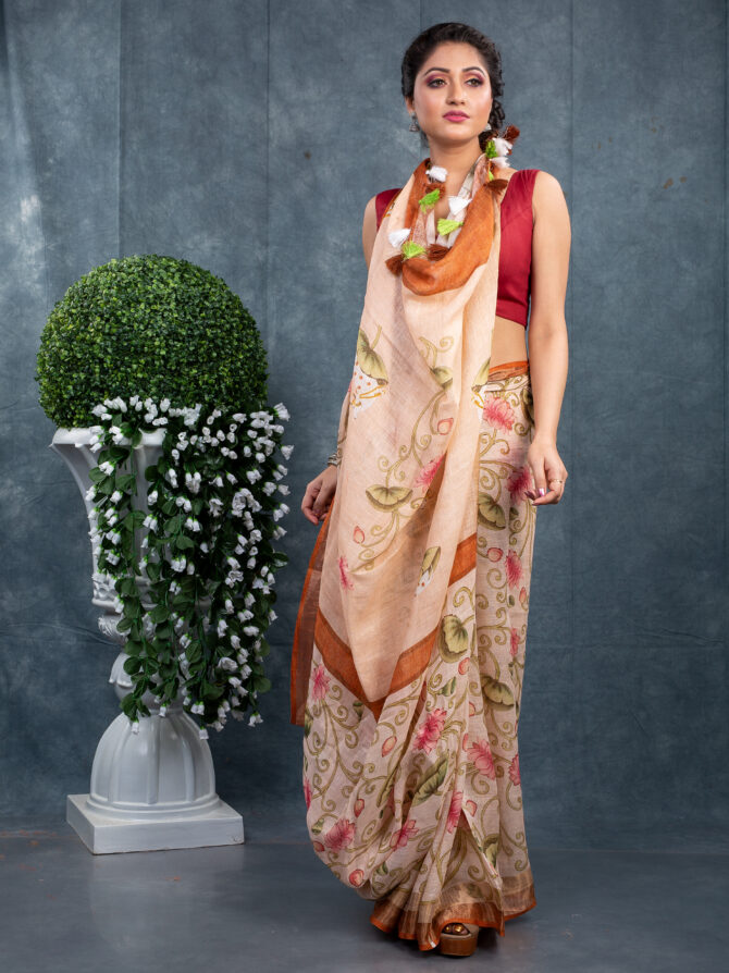 Skin In Colour Shades In Maroon A Kalamkari Printed Saree