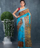 Blue-Maroon Epic Ajrakh Patola Digital Print Saree