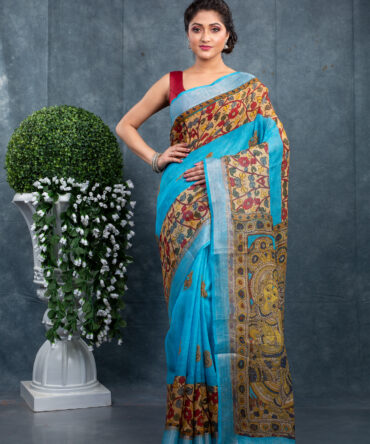 Blue-Maroon Epic Ajrakh Patola Digital Print Saree