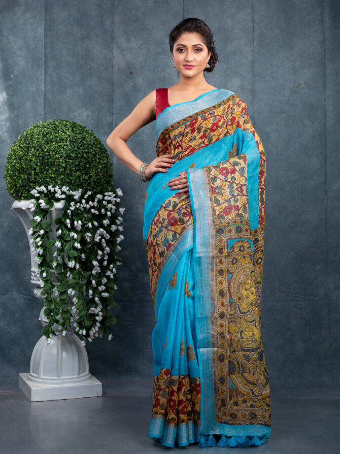 Blue-Maroon Epic Ajrakh Patola Digital Print Saree