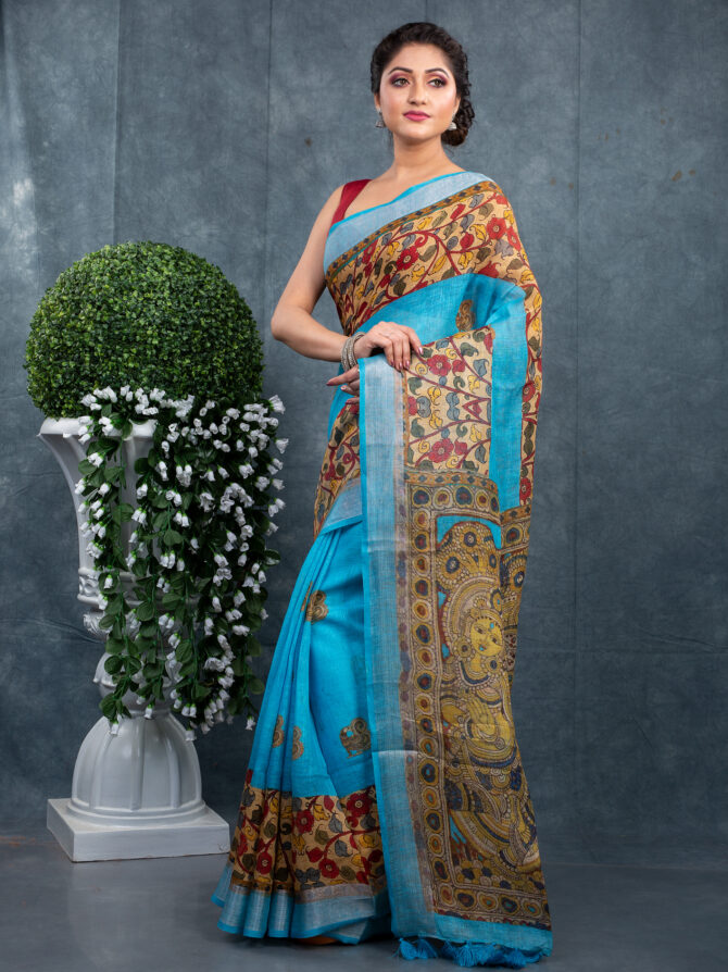 Blue-Maroon Epic Ajrakh Patola Digital Print Saree