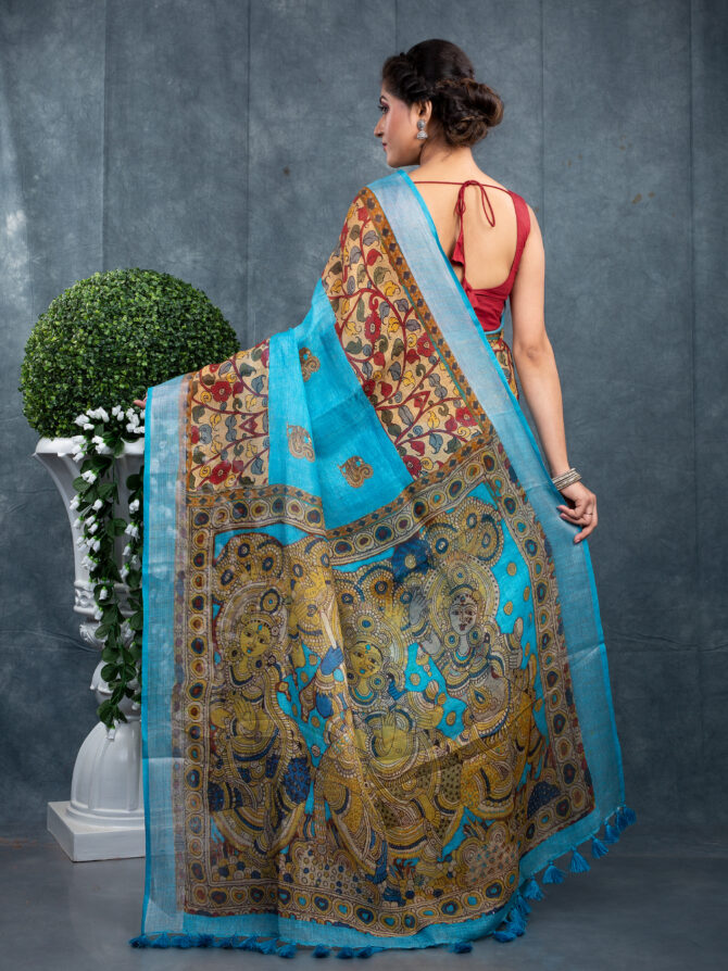 Blue-Maroon Epic Ajrakh Patola Digital Print Saree