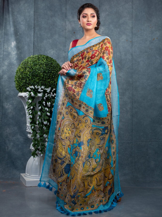 Blue-Maroon Epic Ajrakh Patola Digital Print Saree