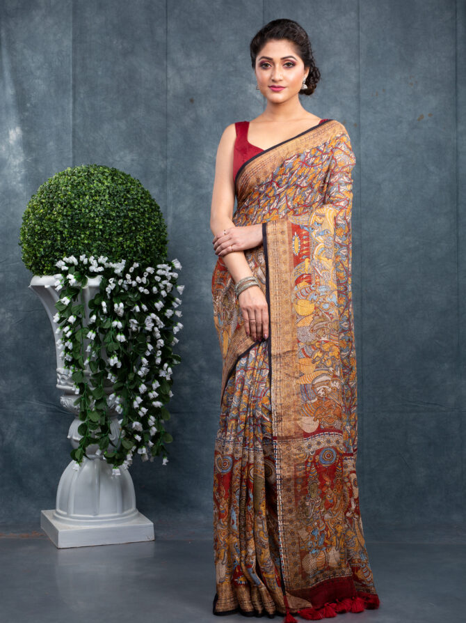 Brownish-Maroon Characterized Perfect Ajrakh Patola Saree