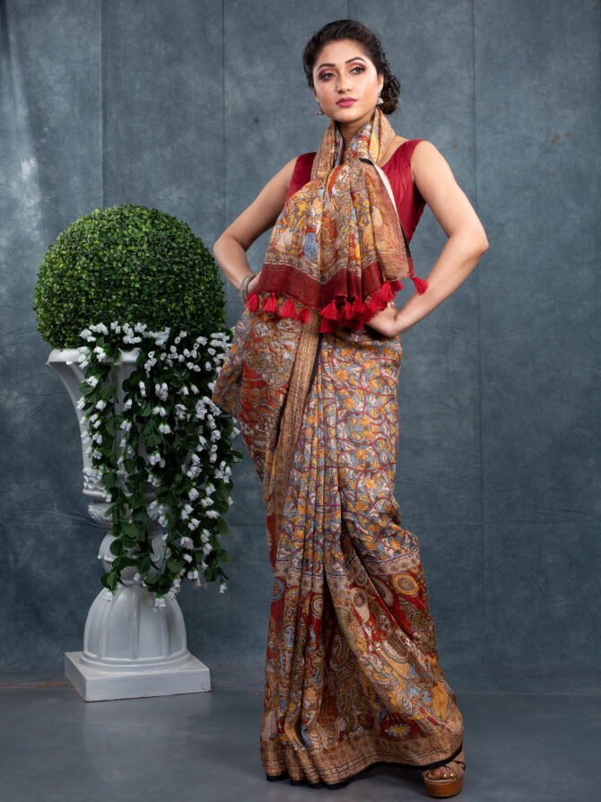 Brownish-Maroon Characterized Perfect Ajrakh Patola Saree