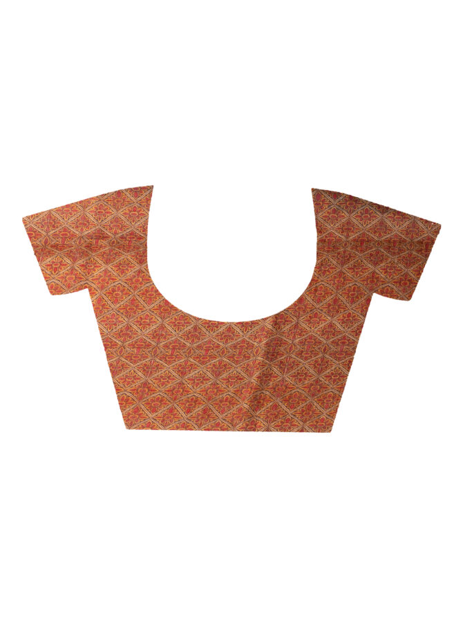 Brown with Green Leafs Digital Printed Kalamkari Saree