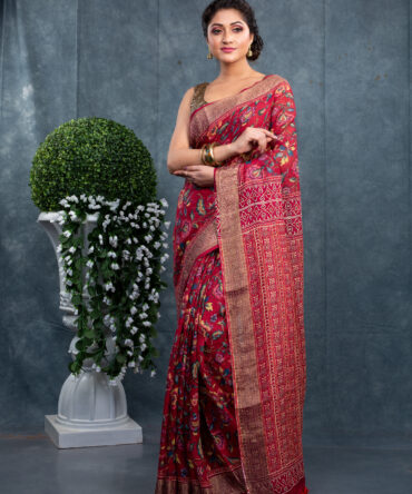 Maroon Kali's With White Doted Border A Ajrakh Patola Saree
