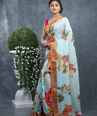 Sky Blue With Some Tradition Floral Printed Saree