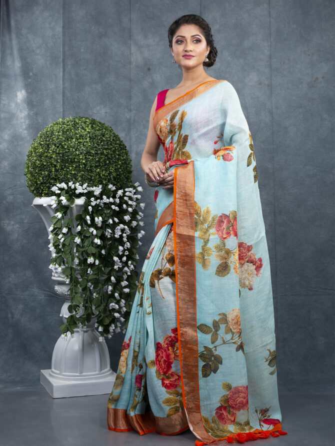 Sky Blue With Some Tradition Floral Printed Saree