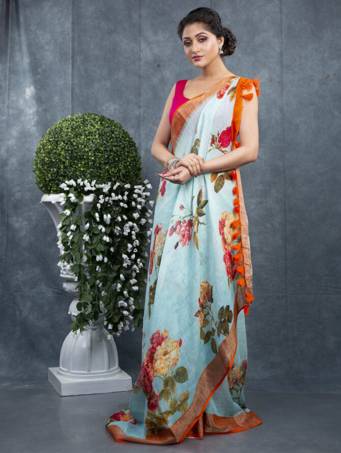 Sky Blue With Some Tradition Floral Printed Saree