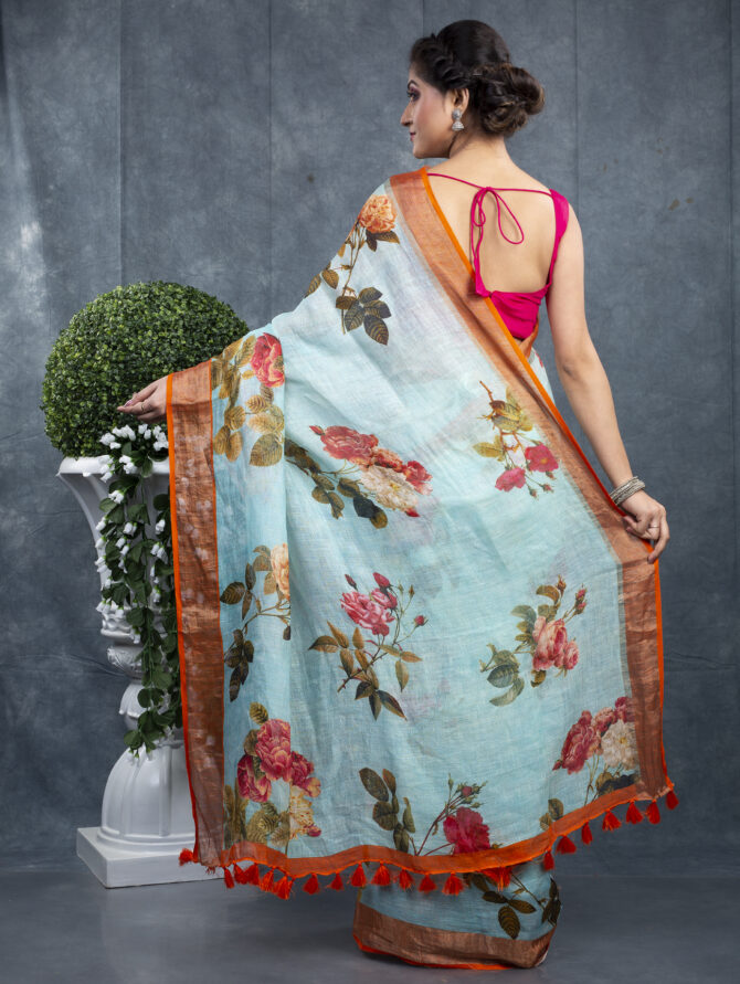 Sky Blue With Some Tradition Floral Printed Saree