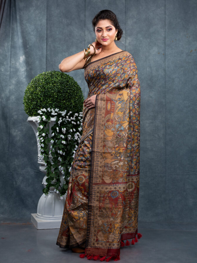 Mixed Mahendi Colour or Lots Of Character In Pichwai Digital Printed Saree