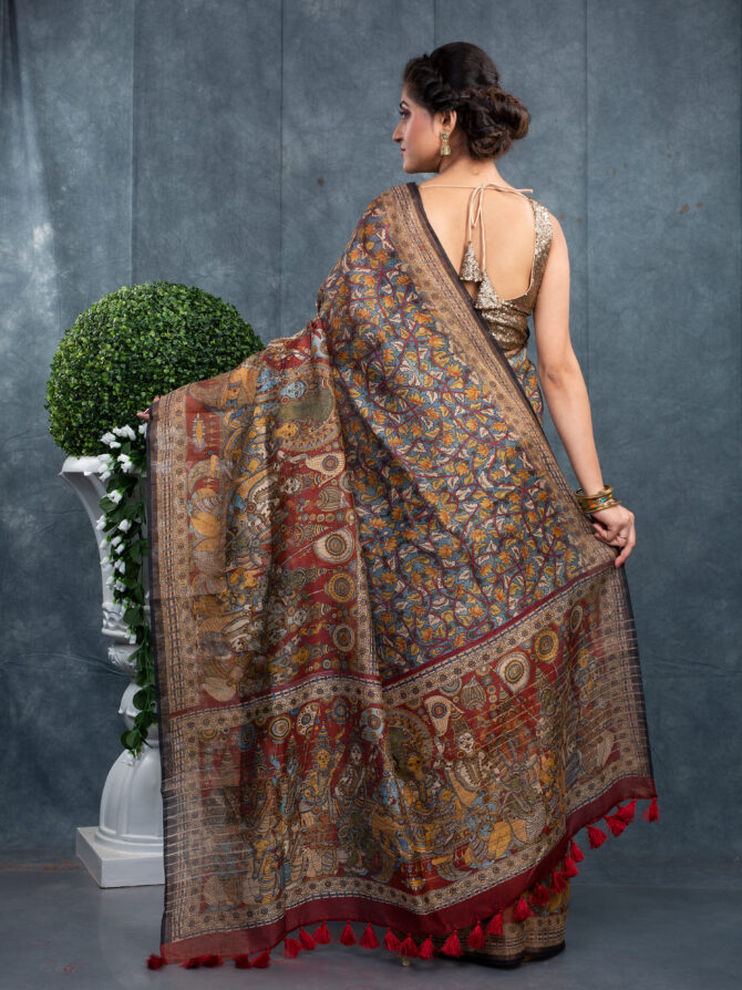 Mixed Mahendi Colour or Lots Of Character In Pichwai Digital Printed Saree