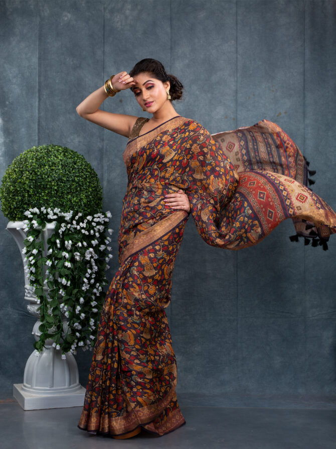 Mixed Mahendi Colour or Lots Of Character In Pichwai Digital Printed Saree