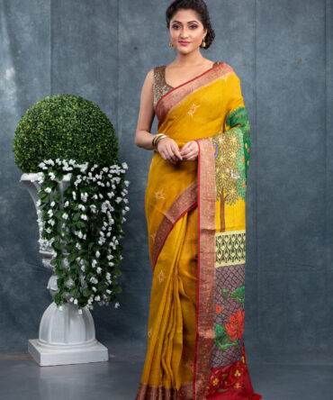 Yellow Blossom Pichwai Digital Printed Saree