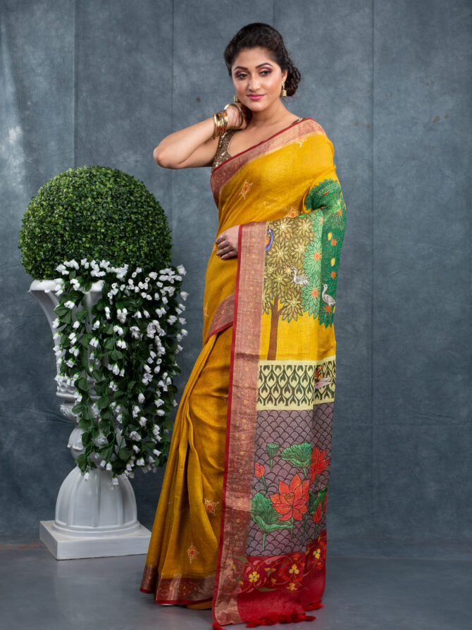 Yellow Blossom Pichwai Digital Printed Saree