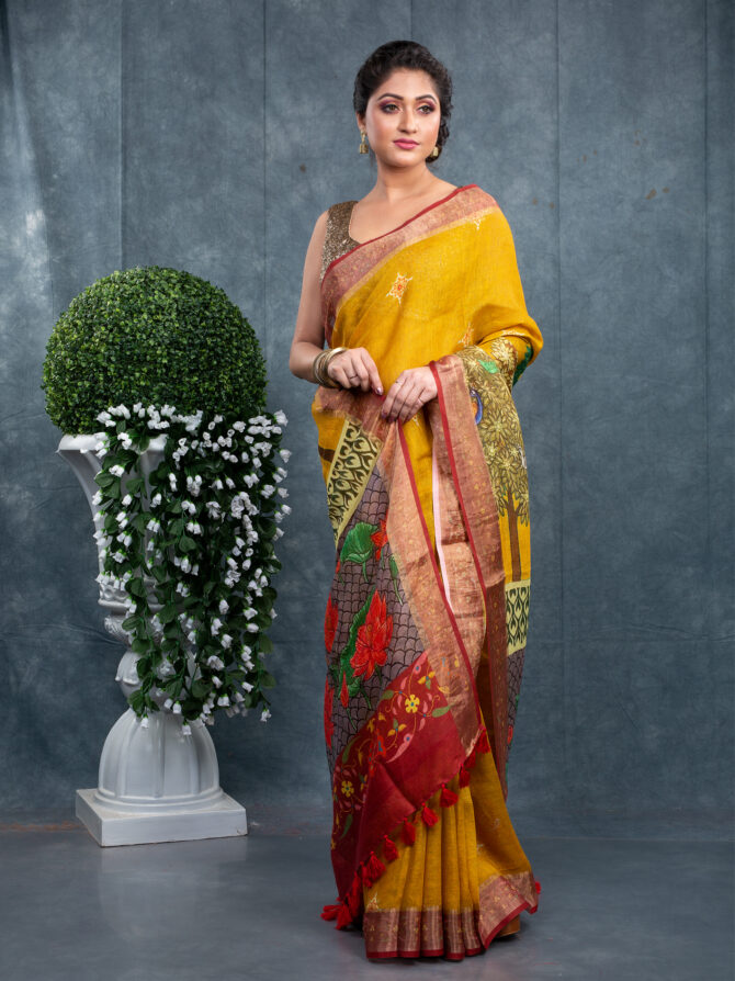 Yellow Blossom Pichwai Digital Printed Saree