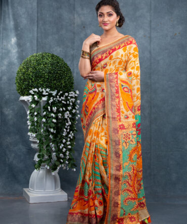 Perfect Orange Kalamkari Digital Printed Saree