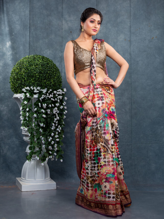 Multi-Colour Floral Delight Printed Saree