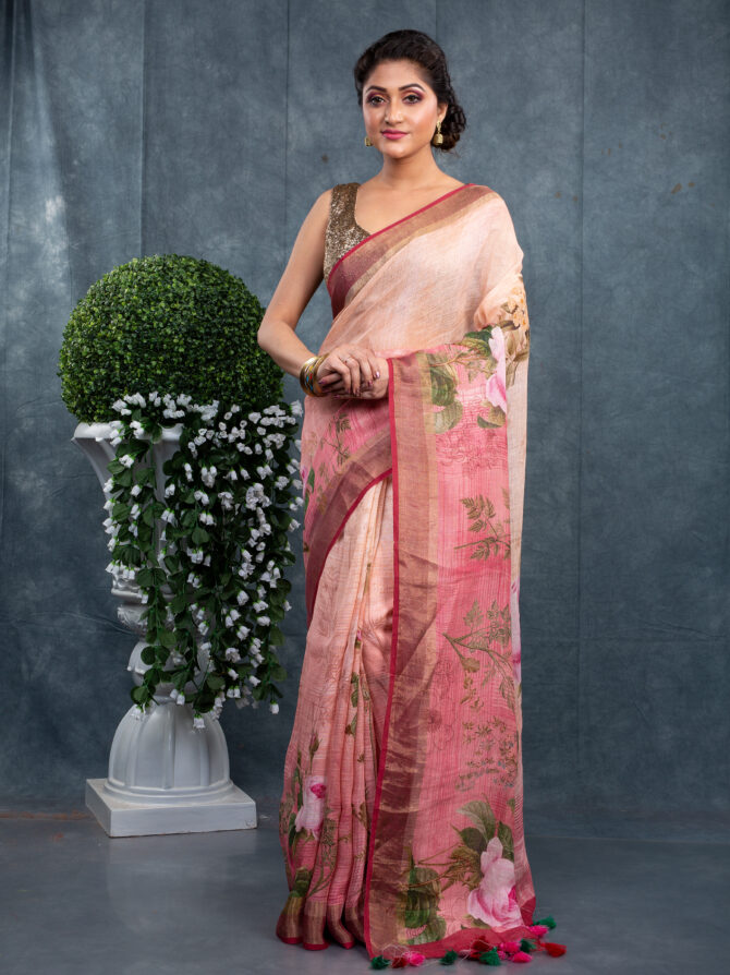 Pinky Flowery Linen Floral Digital Printed