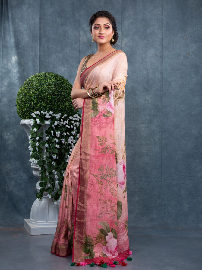 Pinky Flowery Linen Floral Digital Printed