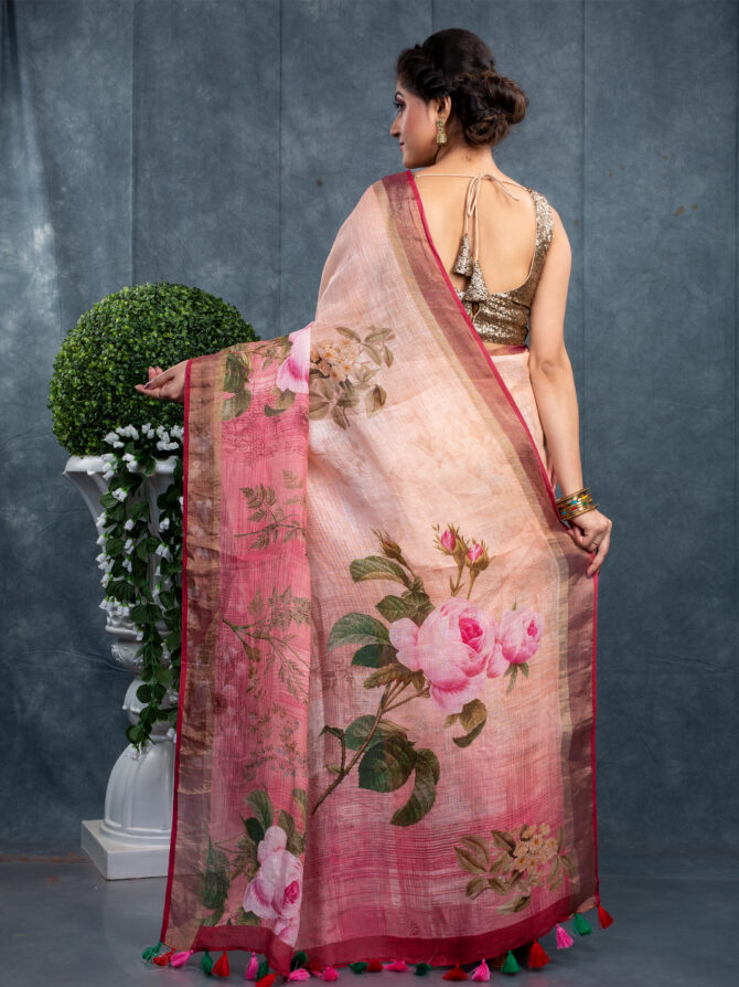 Pinky Flowery Linen Floral Digital Printed