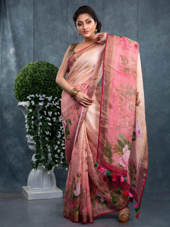 Pinky Flowery Linen Floral Digital Printed