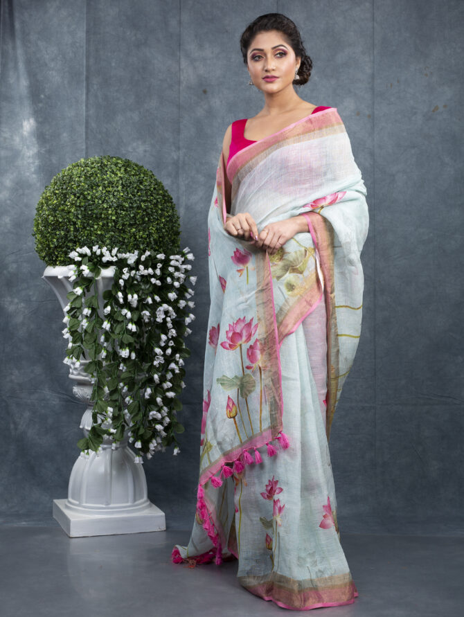 Pink Shades With Lots of Water Floral Saree