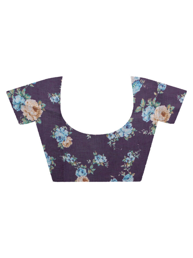 Purple With Sky Blue Flowers A Floral Digital Printed Saree