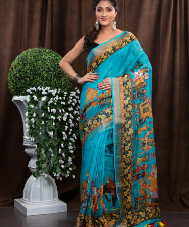 Blue With Bold Border A Pichwai Designing Saree