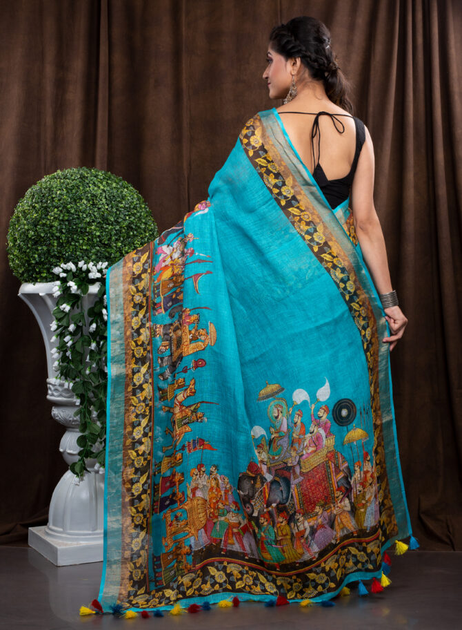 Blue With Bold Border A Pichwai Designing Saree