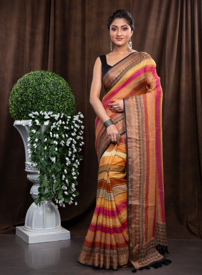 Brownish Pattern Colour In Kalamkari Designing Printed Saree
