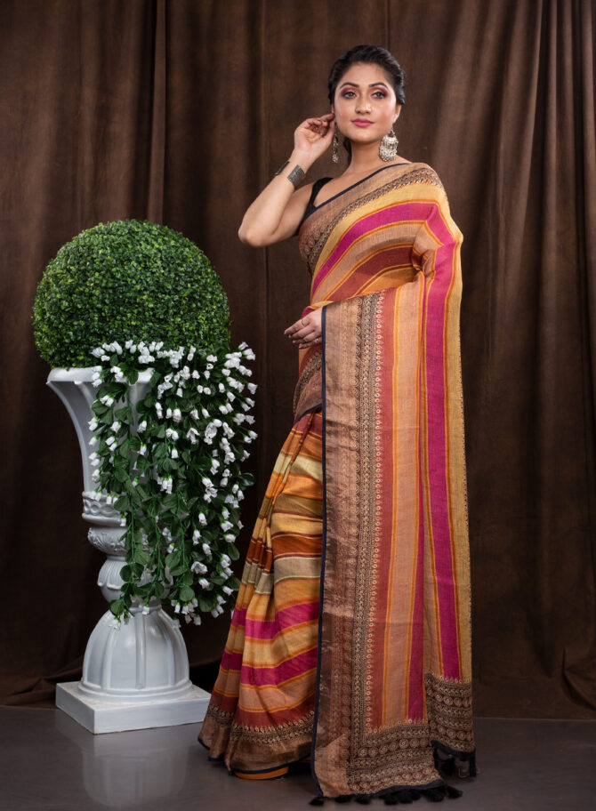 Brownish Pattern Colour In Kalamkari Designing Printed Saree