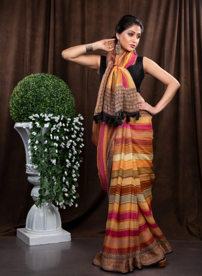 Brownish Pattern Colour In Kalamkari Designing Printed Saree