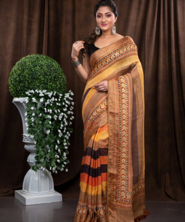 Pure Wooden Colour Flavour In Kalamkari Digital Printed Saree