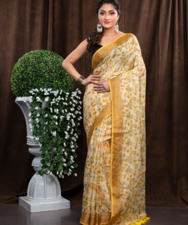 Yellowish Flowery Floral Finest Designing Saree