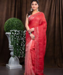 Red Red And More Red Simple Handed Embroidered Linen Saree